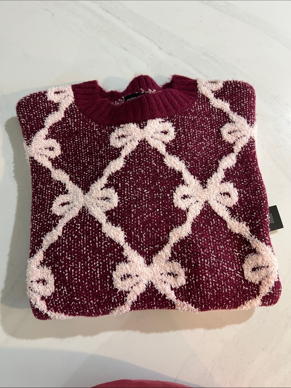 Derek Heart Burgundy Sweater with Light Pink Bow Lattice